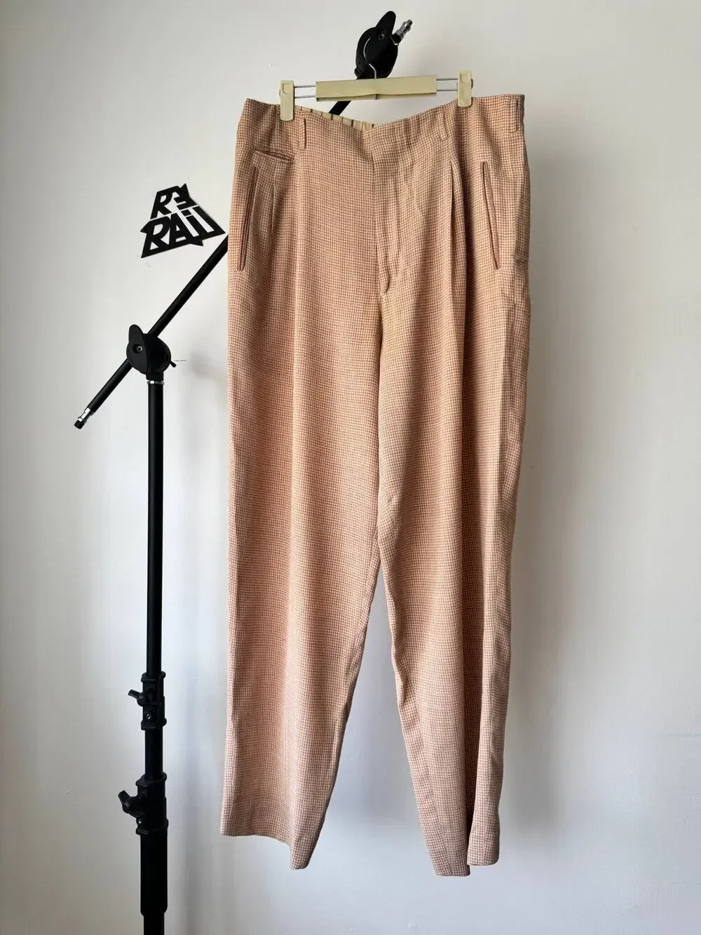 Matsuda Nicole Salmon Houndstooth Wool Trousers